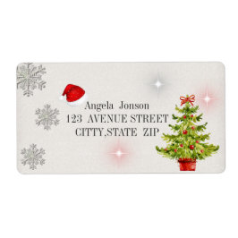 Watercolor Christmas Tree, Santa Hat,Glitter ラベル