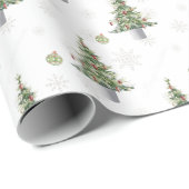 Watercolor Christmas Tree & Snowflake Pattern  ラッピングペーパー (ロールコーナー)