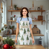 Watercolor Christmas Tree Wrapping Paper エプロン