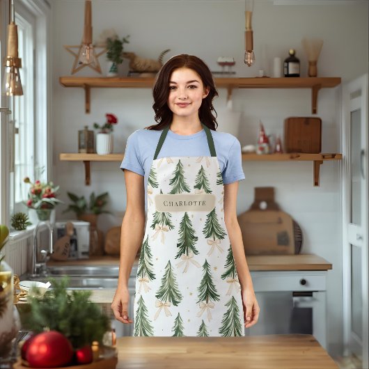 Watercolor Christmas Tree Wrapping Paper エプロン