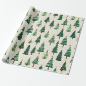 Watercolor Christmas Trees | Green Pine Holiday ラッピングペーパー (アンロールド)