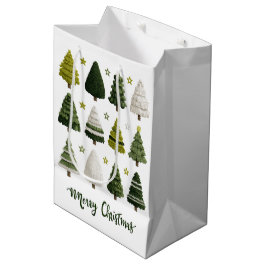 Watercolor Christmas Trees Holiday Gift Bag ミディアムペーパーバッグ