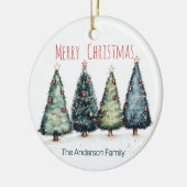 Watercolor Christmas Trees Ornament | Custom Name セラミックオーナメント (左)