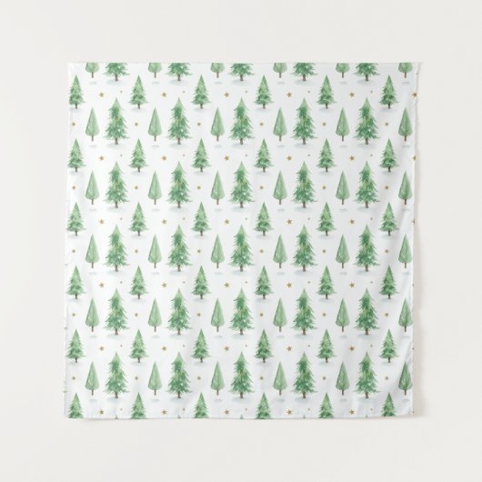 Watercolor Christmas Trees Seamless Pattern タペストリー (正面)