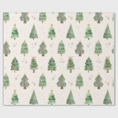 Watercolor Christmas Trees Snowflakes Holiday ラッピングペーパー (フラット)