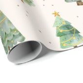 Watercolor Christmas Trees Snowflakes Holiday ラッピングペーパー (ロールコーナー)