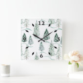 Watercolor Christmas trees. Winter forest. スクエア壁時計 (ホーム)