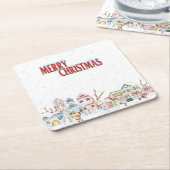Watercolor Christmas Village Coaster スクエアペーパーコースター (アングル)