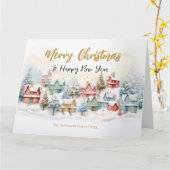 Watercolor Christmas Village Holiday Card カード (黄色い花)