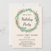 Watercolor Christmas Wreath -Elegant Holiday Party 招待状 (正面)