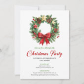 Watercolor Christmas Wreath Holiday Party Card 招待状 (正面)