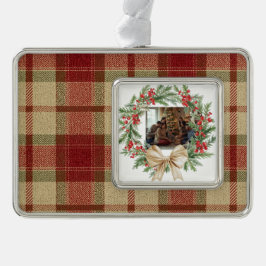 Watercolor Christmas Wreath Ornament | Elegant シルバープレートフレームオーナメント