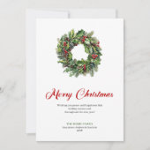 Watercolor Christmas Wreath Red Green Greeting  シーズンカード (正面)