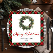 Watercolor Christmas Wreath Red Green Plaid Set
