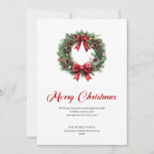 Watercolor Christmas Wreath Red Holly Greeting  シーズンカード (正面)