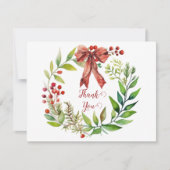 Watercolor Christmas Wreath Thank You シーズンカード (正面)
