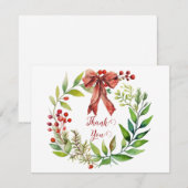 Watercolor Christmas Wreath Thank You シーズンカード (正面/裏面)