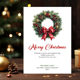 Watercolor Christmas Wreath Traditional Greeting シーズンカード
