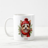 Watercolor Christmas Yorkie Dog コーヒーマグカップ (左)