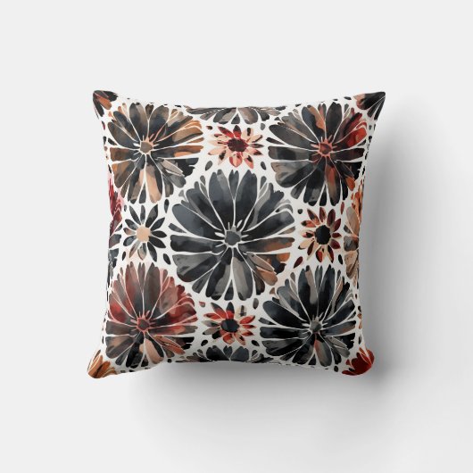 Watercolor Chrysanthemums Dark Floral クッション (裏面)