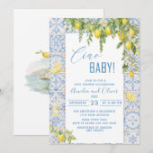 Watercolor ciao bambino lemons baby shower 招待状 (正面/裏面)