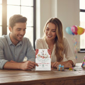 Watercolor Circus Elephant First Birthday 招待状