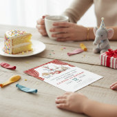 Watercolor Circus Elephant First Birthday 招待状