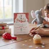 Watercolor Circus Elephant First Birthday 招待状