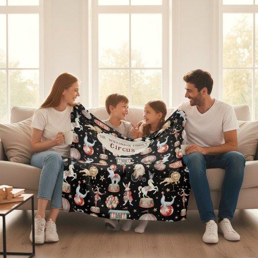 Watercolor Circus Tent Elephants Lions Family  フリースブランケット