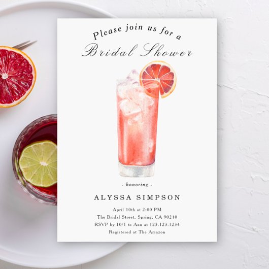 Watercolor Citrus Cocktail Bridal Shower 招待状