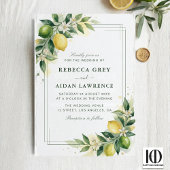 Watercolor Citrus Green Lemon Botanical Wedding 招待状