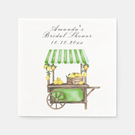 Watercolor Citrus Lemon Cart Bridal Shower スタンダードカクテルナプキン (正面)