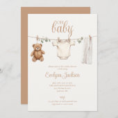 Watercolor Clothesline Neutral Baby Shower 招待状 (正面/裏面)