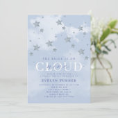 Watercolor Cloud 9 Stars Blue White Bridal Shower 招待状 (スタンド正面)