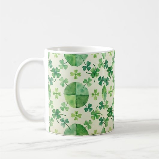 Watercolor Clover Mug – Green Shamrock St. Patrick コーヒーマグカップ (左)