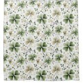 Watercolor Clover Pattern – Green & Neutral  シャワーカーテン (正面)