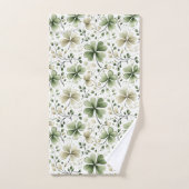 Watercolor Clover Pattern – Green & Neutral  バスタオルセット (ハンドタオル)