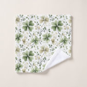 Watercolor Clover Pattern – Green & Neutral  バスタオルセット (ウォッシュタオル)