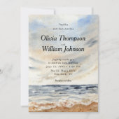 Watercolor Coastal Beach Wedding Invitation 招待状 (正面)