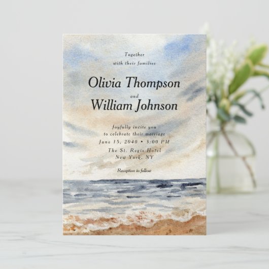 Watercolor Coastal Beach Wedding Invitation 招待状 (スタンド正面)