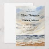Watercolor Coastal Beach Wedding Invitation 招待状 (正面/裏面)