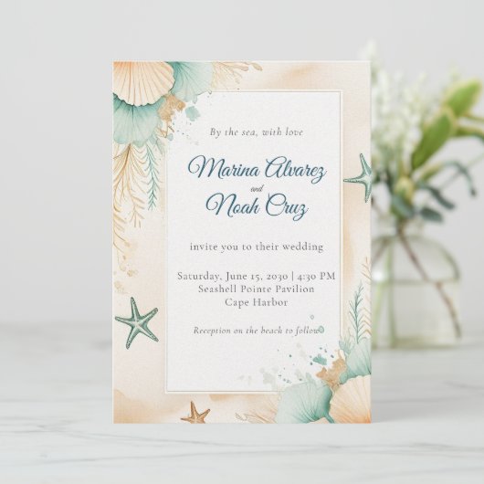 Watercolor Coastal Chic Beach Wedding Invitation 招待状 (スタンド正面)