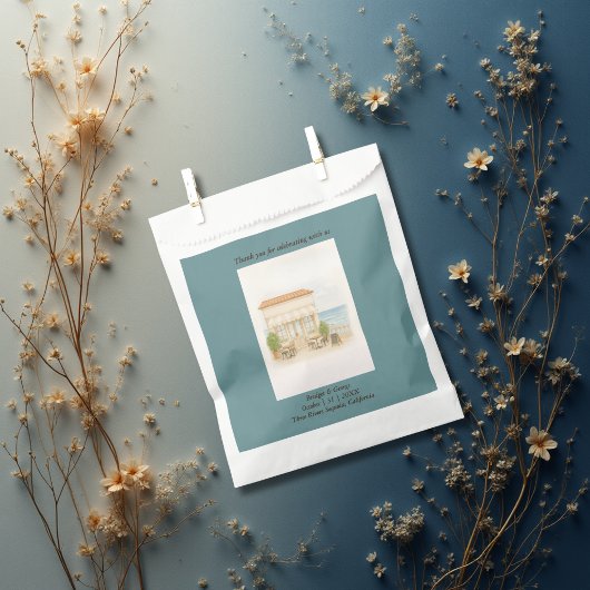 watercolor coastal mediterranean ocean wedding  フェイバーバッグ