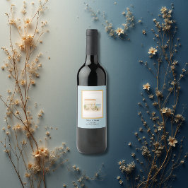 watercolor coastal mediterranean ocean wedding  ワインラベル