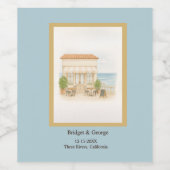 watercolor coastal mediterranean ocean wedding  ワインラベル (シングルラベル)