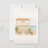 watercolor coastal mediterranean ocean wedding  出欠カード (裏面)