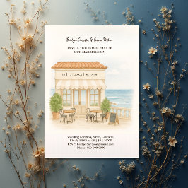 watercolor coastal mediterranean ocean wedding  招待状