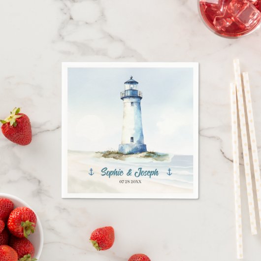 Watercolor Coastal New England Wedding スタンダードカクテルナプキン (インサイチュ)
