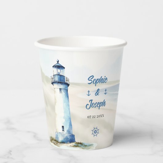 Watercolor Coastal New England Wedding 紙コップ (正面)