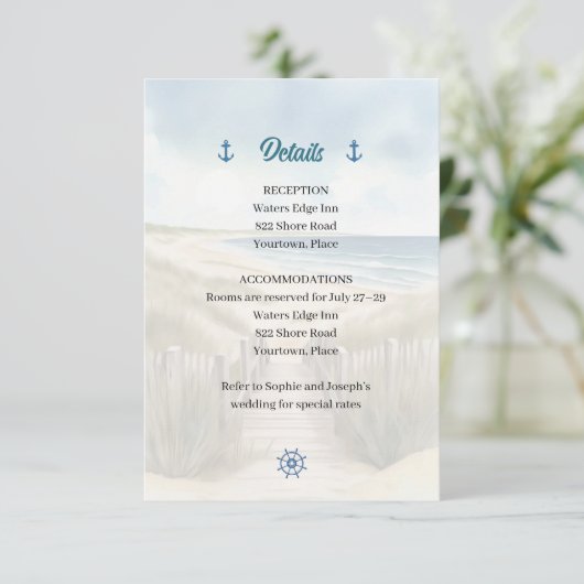 Watercolor Coastal New England Wedding Insert 招待状 (スタンド正面)